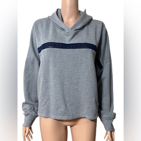 Under Armour Women’s Hoodie XL Gray Loose Fit Sweatshirt Fleece Logo Band - Picture 2 of 9